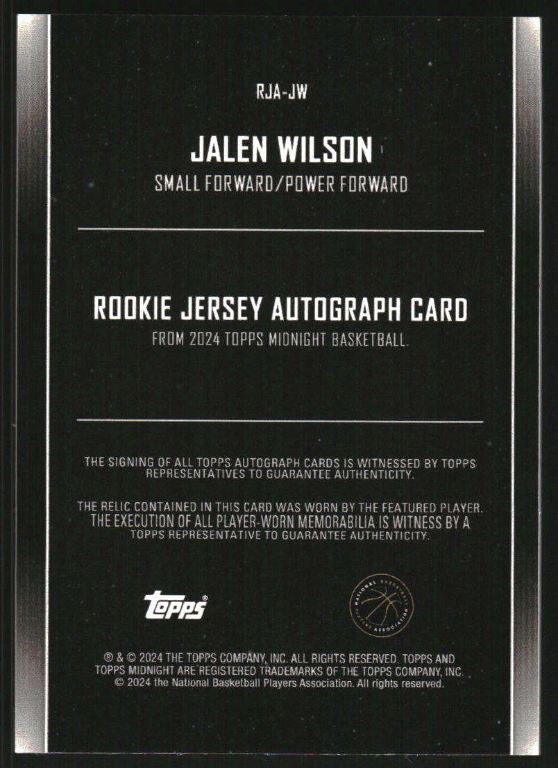 2023-24 Topps Midnight Rookie Jersey Autographs #RJAJW Jalen Wilson Auto Jersey