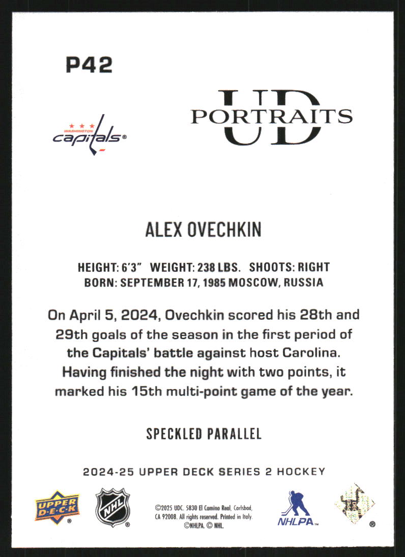 2024-25 Upper Deck UD Portraits Speckled #P42 Alex Ovechkin