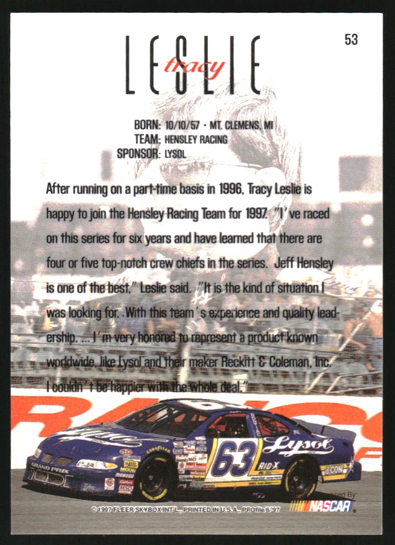 1997 SkyBox Profile Autographs #53 Tracy Leslie back image