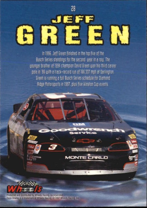 1997 Race Sharks Great White #28 Jeff Green back image