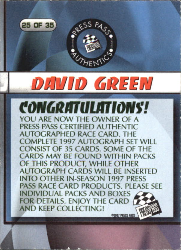 1997 Press Pass Autographs #27 Jeff Green PPP/VIP back image