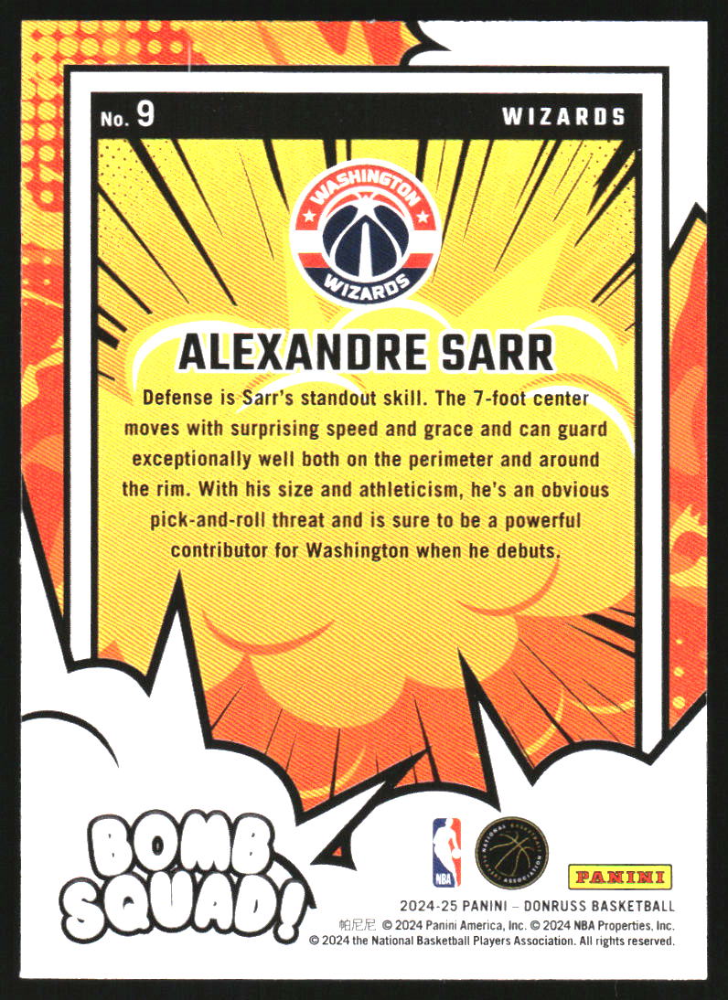2024-25 Donruss Bomb Squad #9 Alexandre Sarr