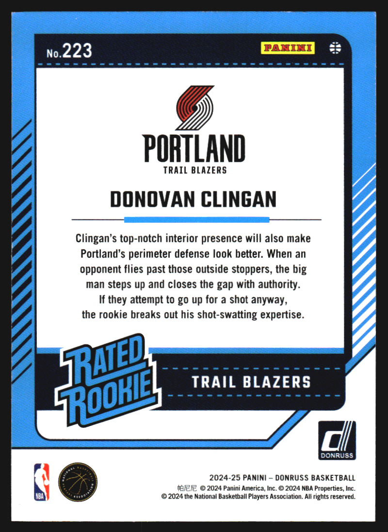 2024-25 Donruss Choice #223 Donovan Clingan RR