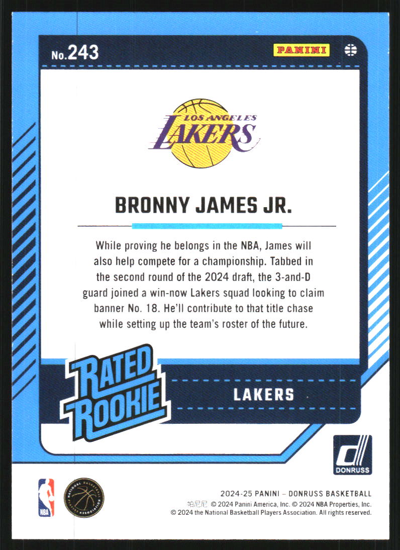 2024-25 Donruss Holo Green Laser #243 Bronny James Jr. RR