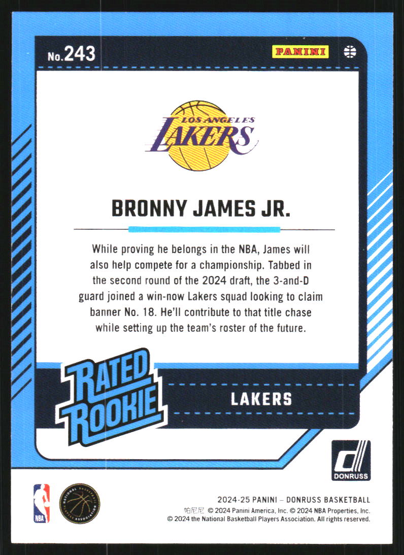 2024-25 Donruss Holo Winter #243 Bronny James Jr. RR
