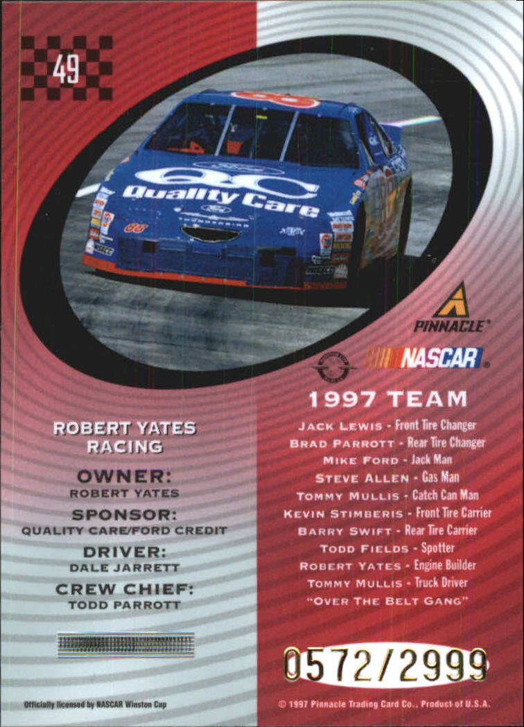 1997 Pinnacle Totally Certified Platinum Red #49 Dale Jarrett's Car back image