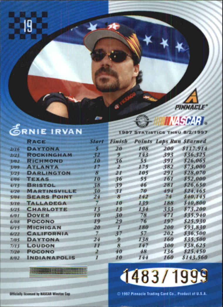 1997 Pinnacle Totally Certified Platinum Blue #19 Ernie Irvan back image
