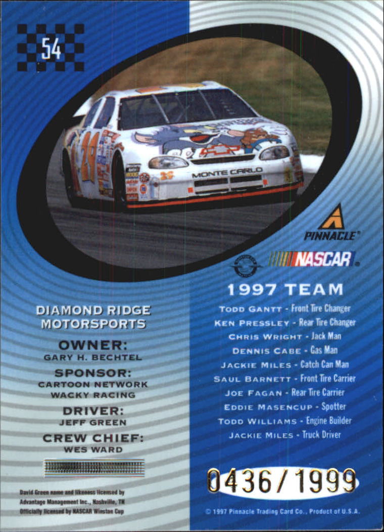 1997 Pinnacle Totally Certified Platinum Blue #54 Jeff Green's Car back image