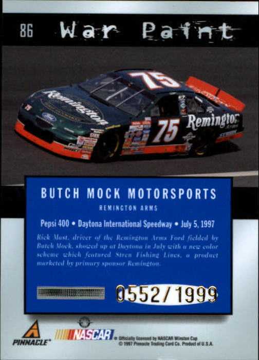 1997 Pinnacle Totally Certified Platinum Blue #86 Rick Mast WP back image