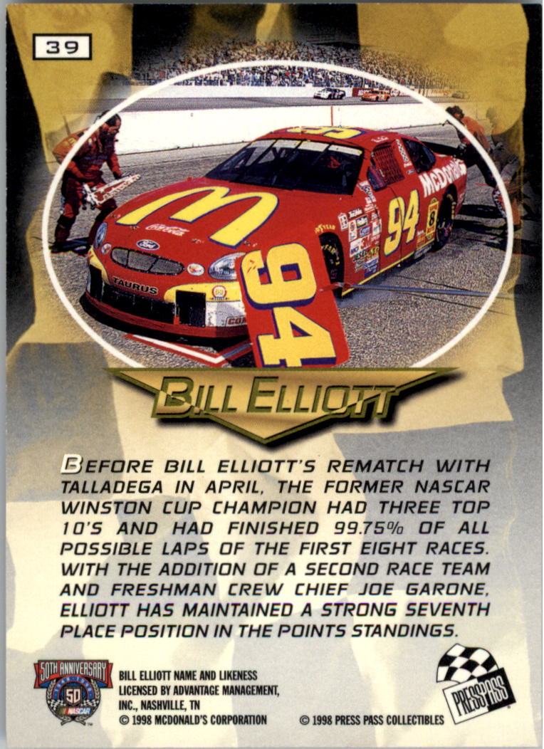 1998 VIP Explosives #39 Bill Elliott's Car back image