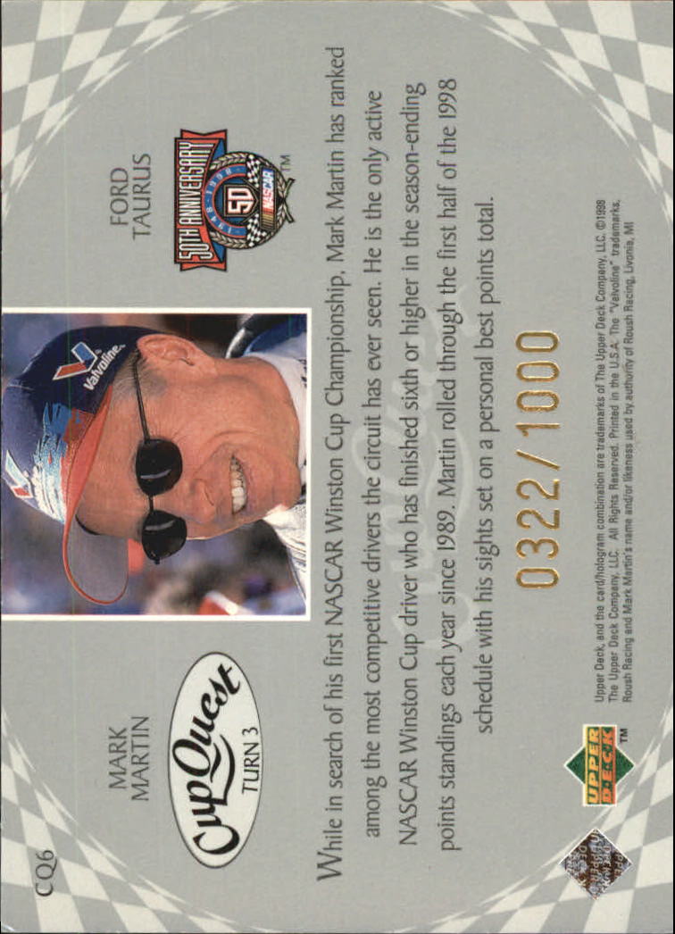 1998 Upper Deck Road To The Cup Cup Quest Turn 3 #CQ6 Mark Martin's Car