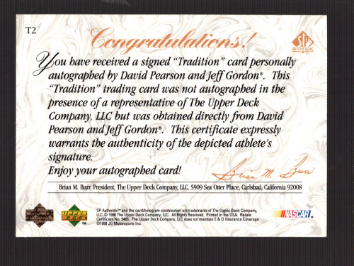 1998 SP Authentic Traditions #T2 David Pearson/Jeff Gordon back image