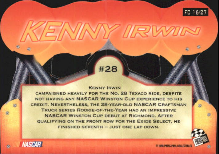 1998 Press Pass Premium Flag Chasers #FC16 Kenny Irwin back image