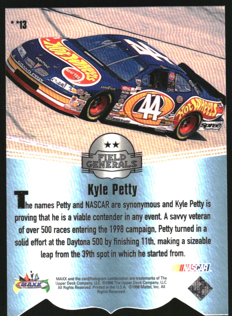 1998 Maxximum Field Generals Two Star #13 Kyle Petty back image