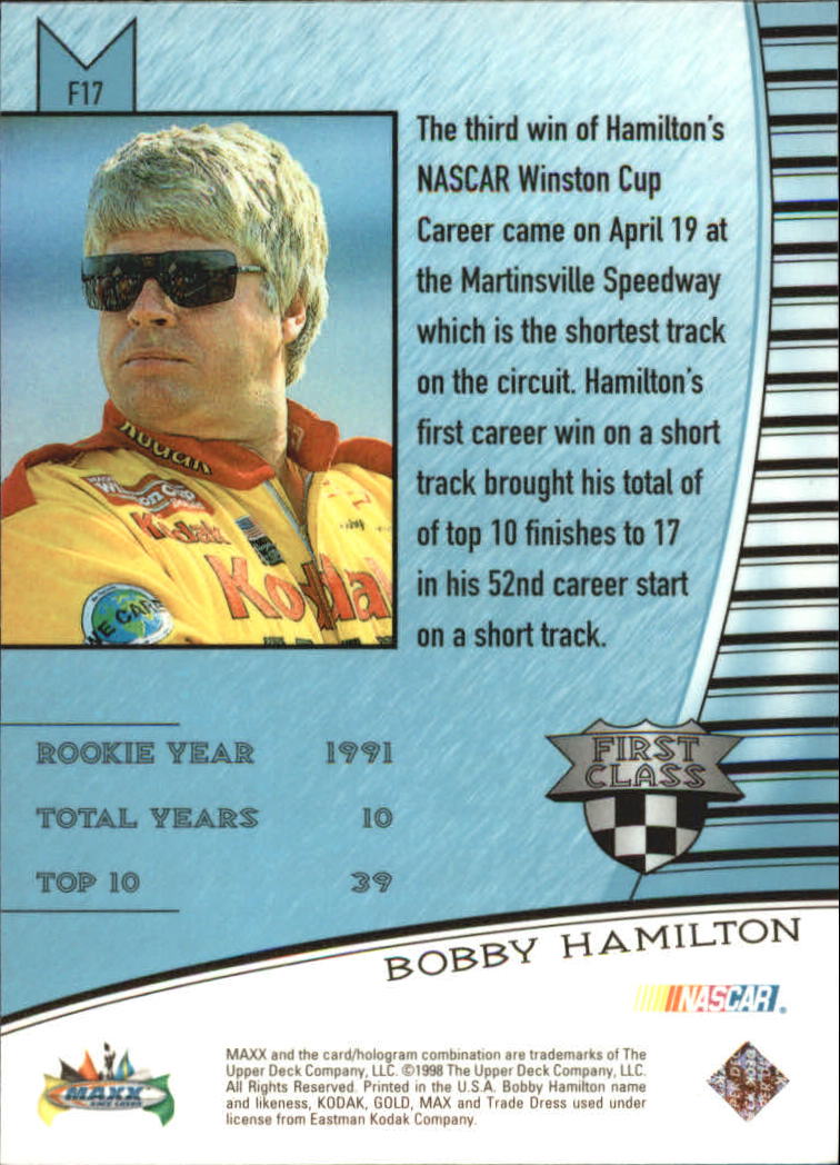 1998 Maxximum First Class #F17 Bobby Hamilton back image
