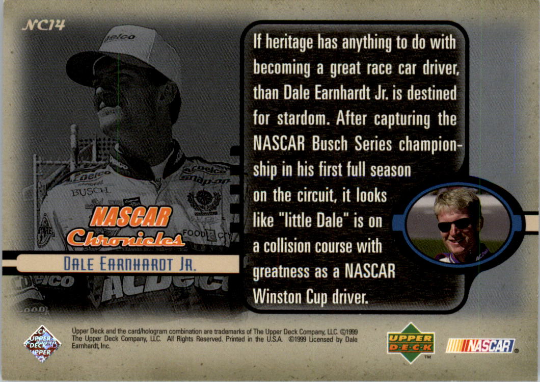 1999 Upper Deck Road to the Cup NASCAR Chronicles #NC14 Dale Earnhardt Jr. back image