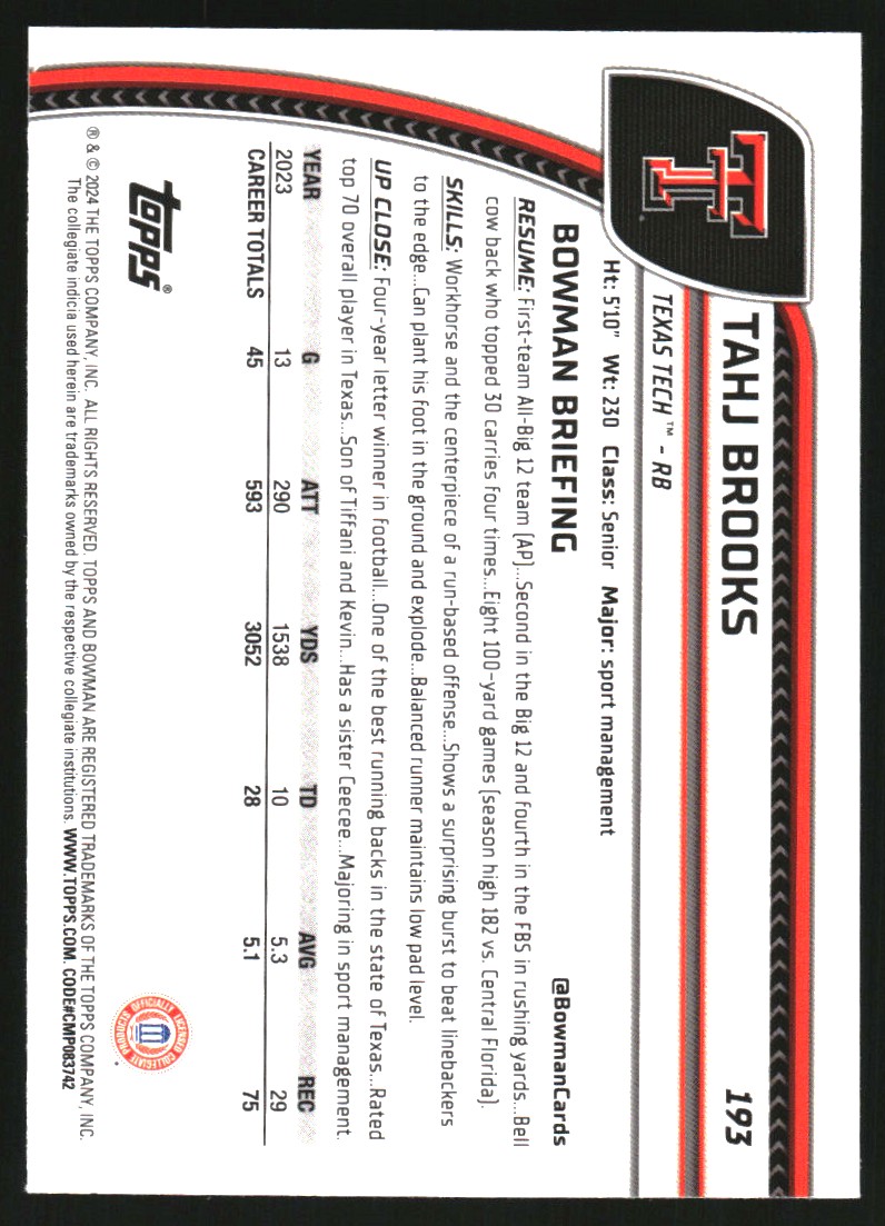2024 Bowman Chrome Sapphire University #193 Tahj Brooks