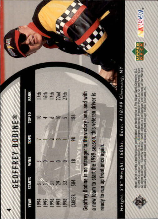 1999 Upper Deck Road to the Cup #4 Geoff Bodine back image