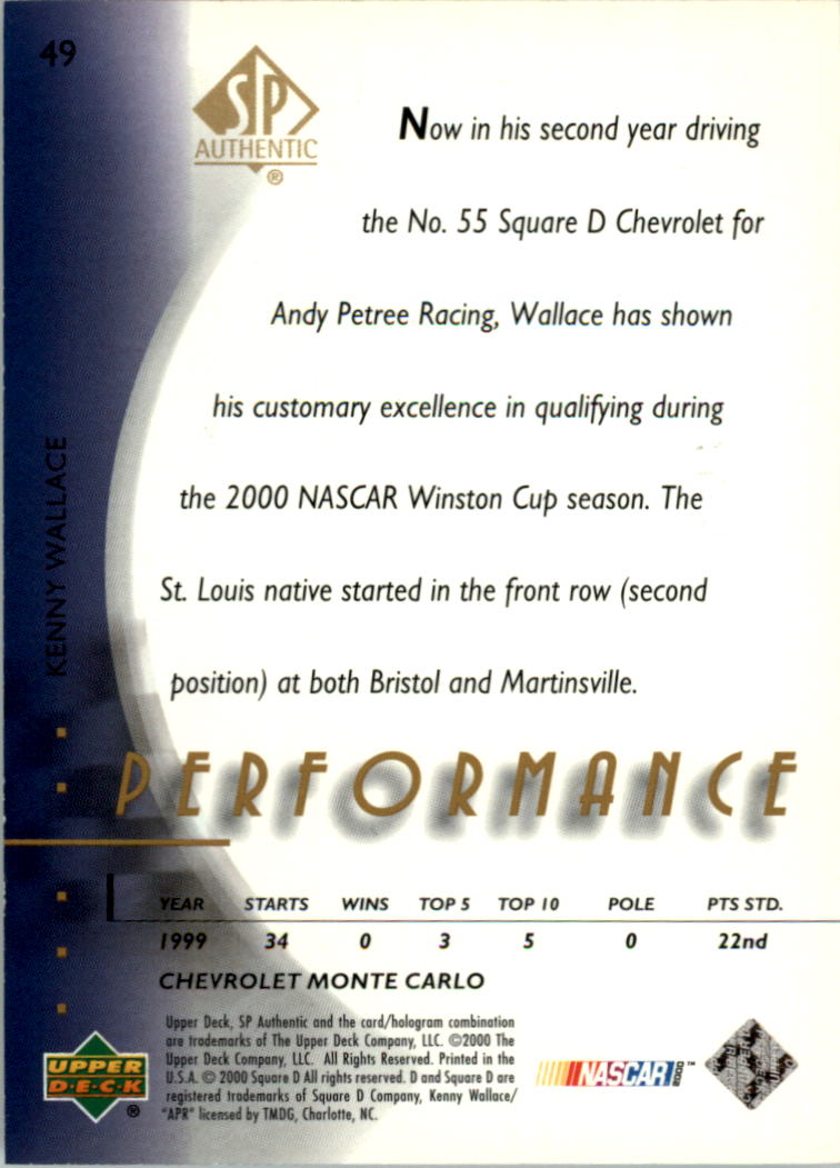 2000 SP Authentic #49 Kenny Wallace PER back image