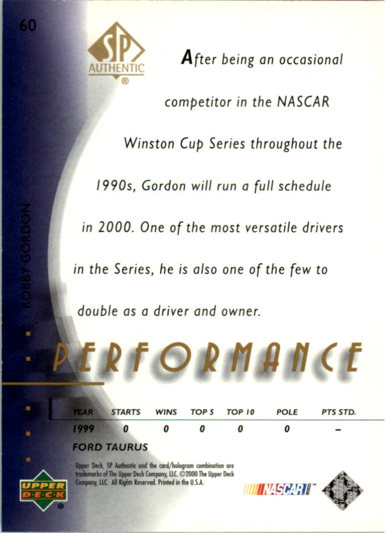 2000 SP Authentic #60 Robby Gordon PER back image