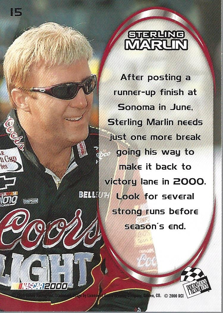 2000 Press Pass Optima Platinum #15 Sterling Marlin back image