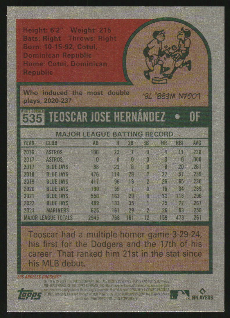 2024 Topps Heritage White Border #535 Teoscar Hernandez