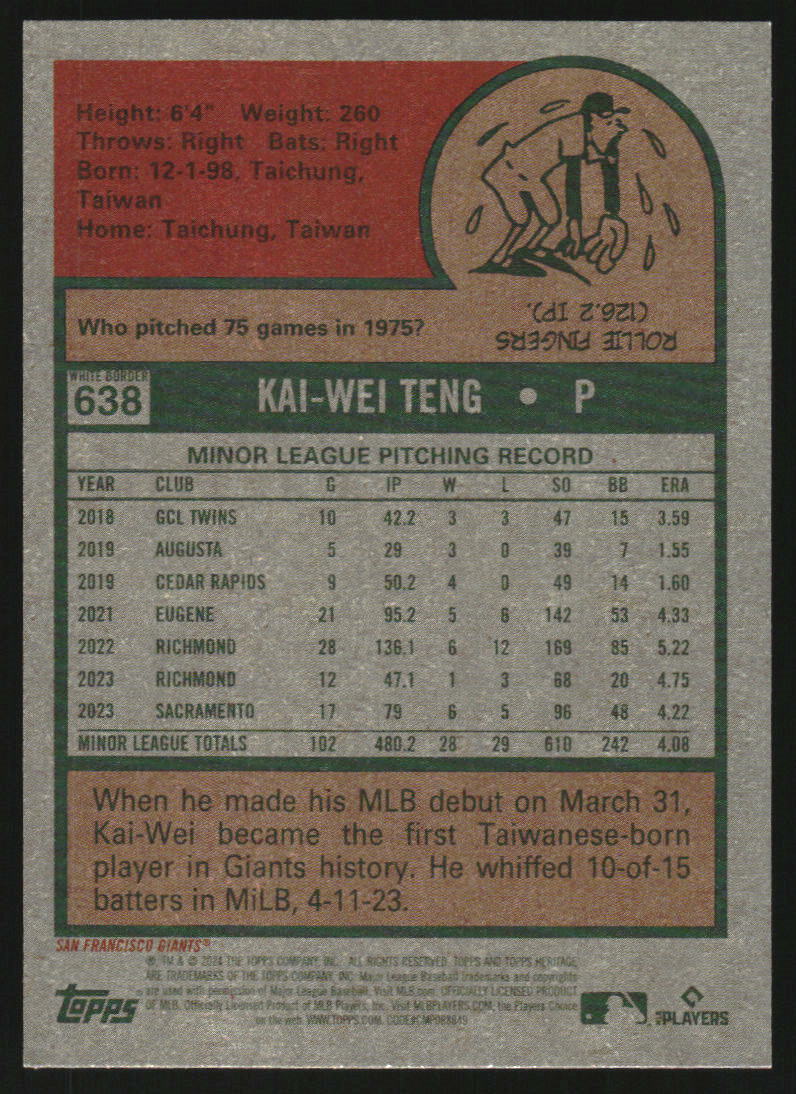 2024 Topps Heritage White Border #638 Kai-Wei Teng
