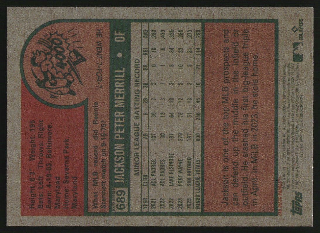 2024 Topps Heritage White Border #689 Jackson Merrill