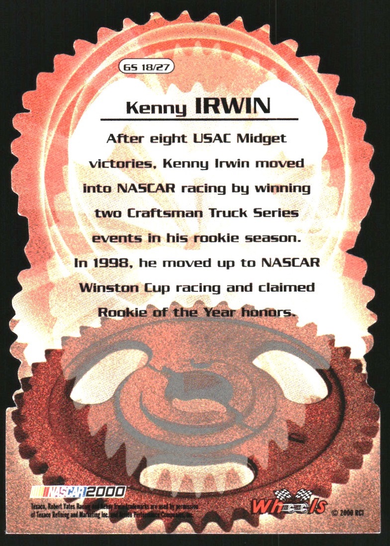 2000 Wheels High Gear Gear Shifters #GS18 Kenny Irwin back image