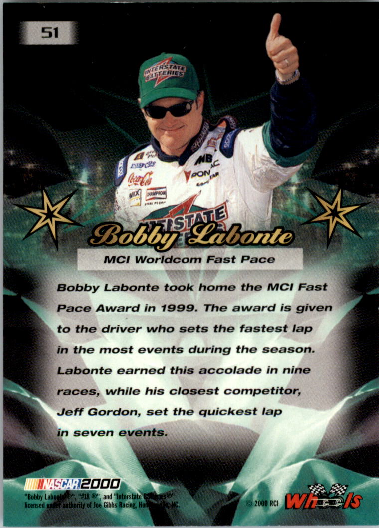 2000 Wheels High Gear #51 Bobby Labonte back image