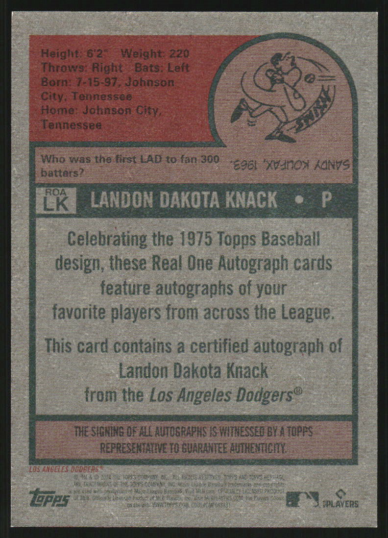 2024 Topps Heritage Real One Autographs Red Ink #ROALK Landon Knack HN Auto /75