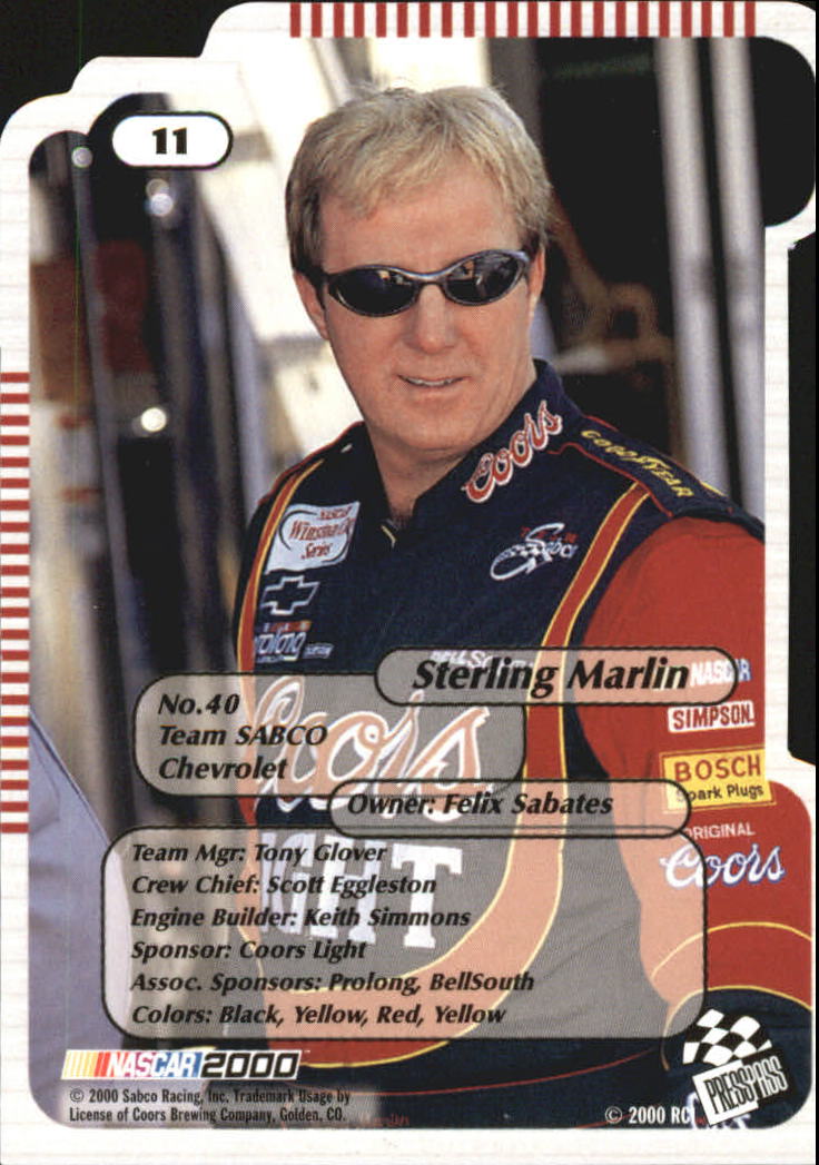 2000 Press Pass Trackside Die Cuts #11 Sterling Marlin back image