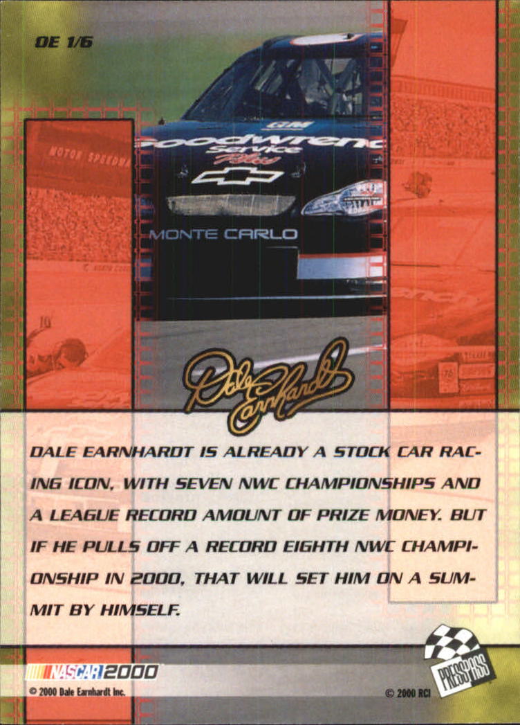 2000 Press Pass Optima On the Edge #OE1 Dale Earnhardt's Car back image