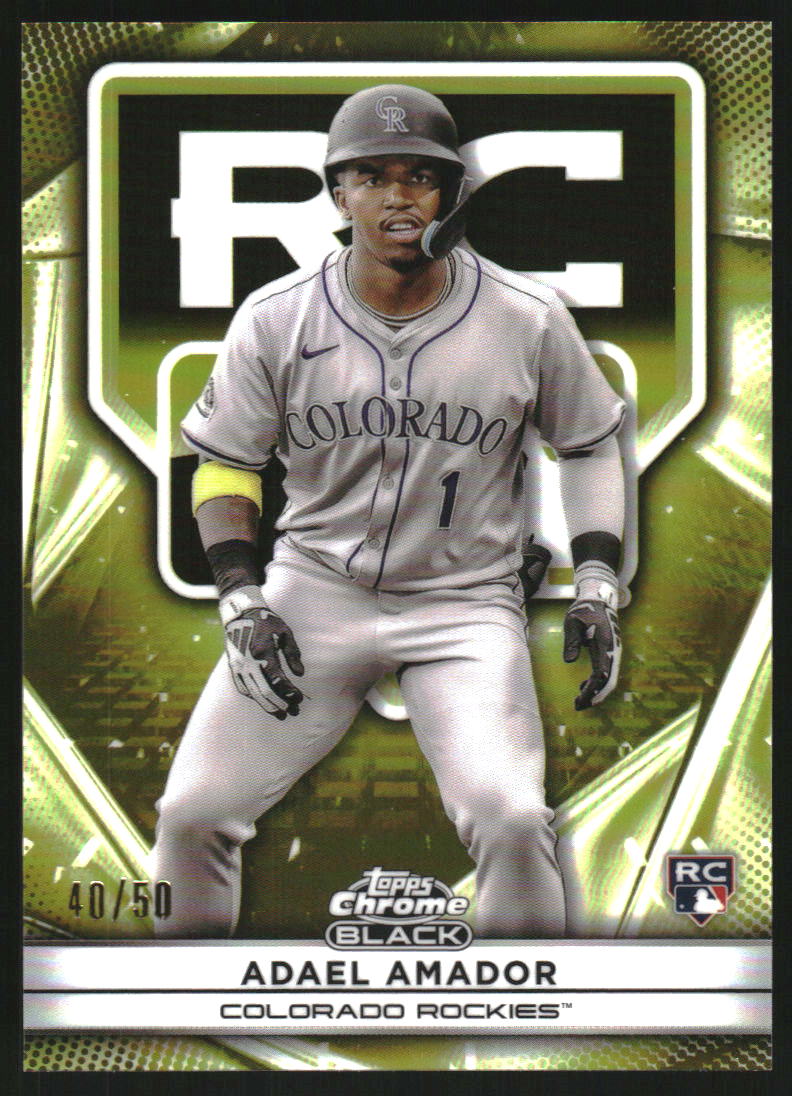2025 Topps Chrome Black Rookie Design Variations Gold Refractors #141 Adael Amador