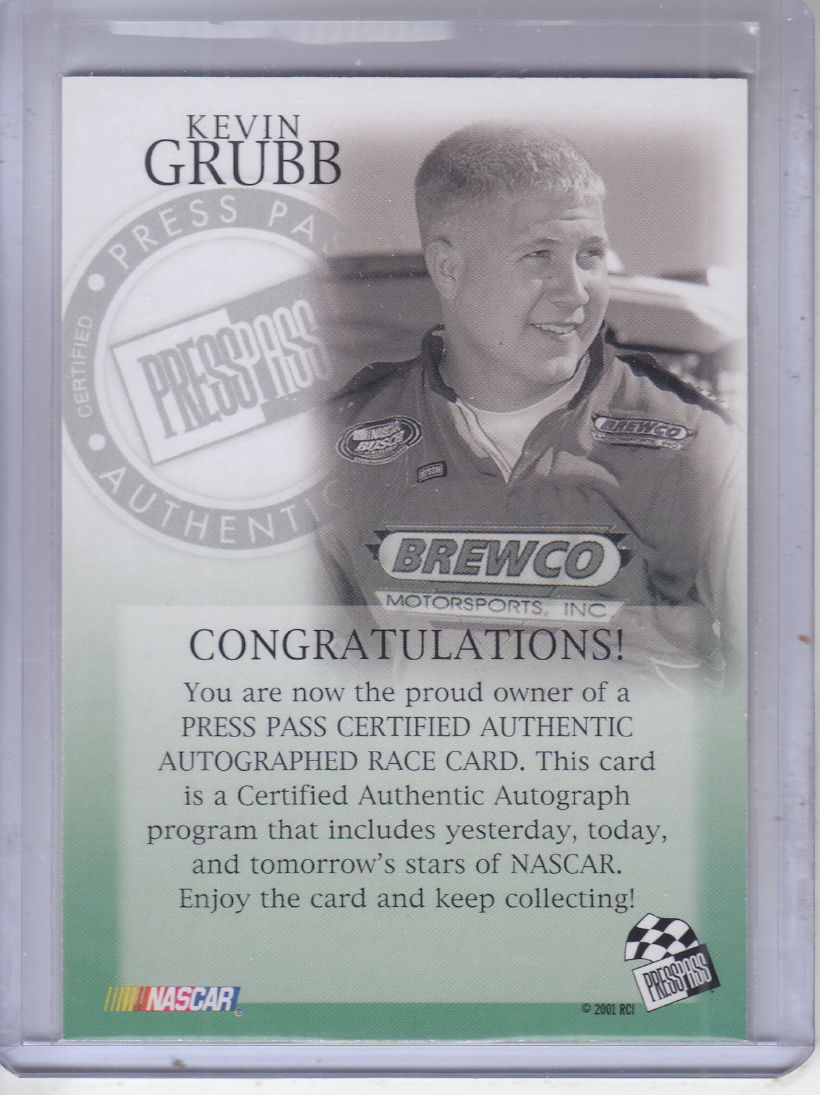 2001 Press Pass Autographs #18 Kevin Grubb back image