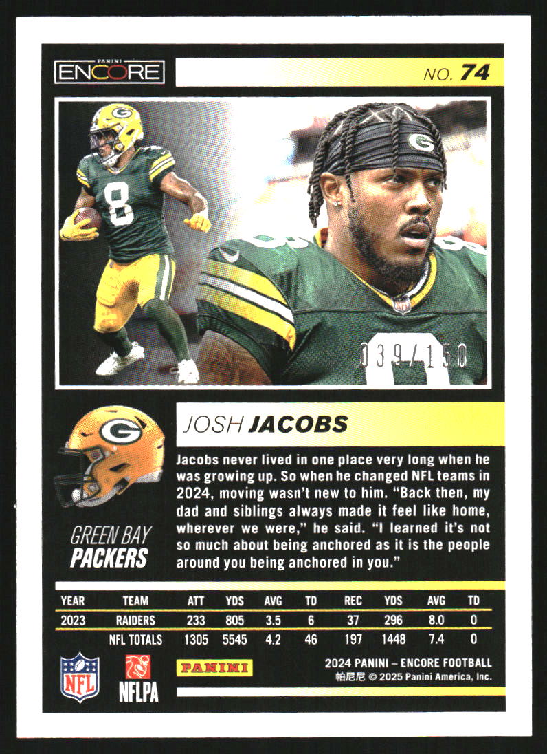 2024 Panini Encore Silver #74 Josh Jacobs /150