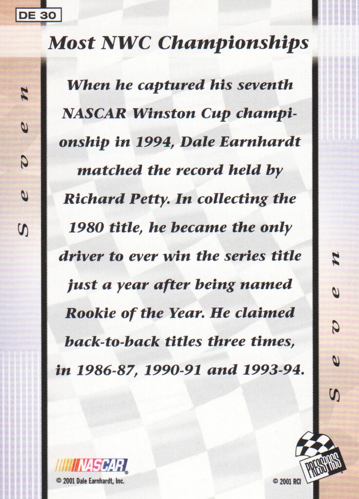 2001-03 Press Pass Dale Earnhardt #DE30 Dale Earnhardt PP 7 back image