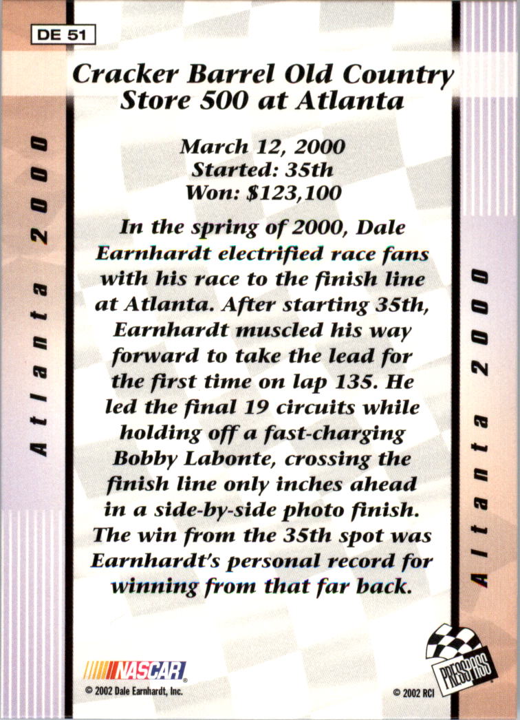 2001-03 Press Pass Dale Earnhardt #DE51 Dale Earnhardt back image