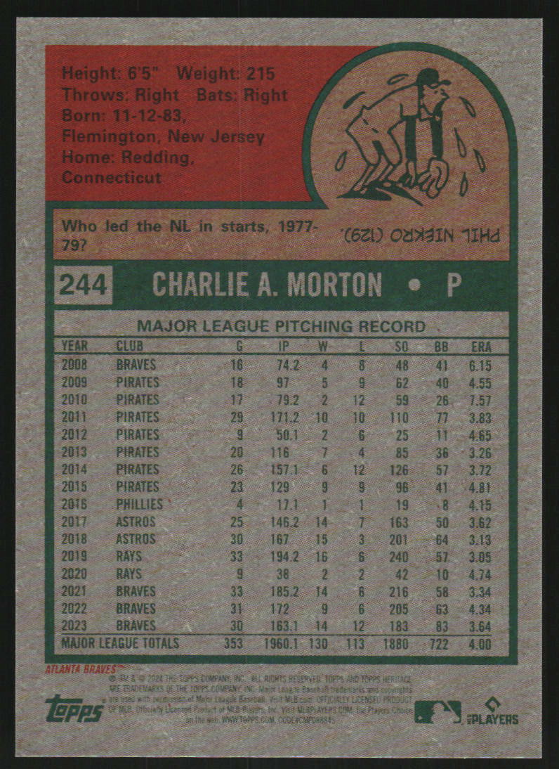 2024 Topps Heritage Chrome Silver Refractors #244 Charlie Morton HN/225