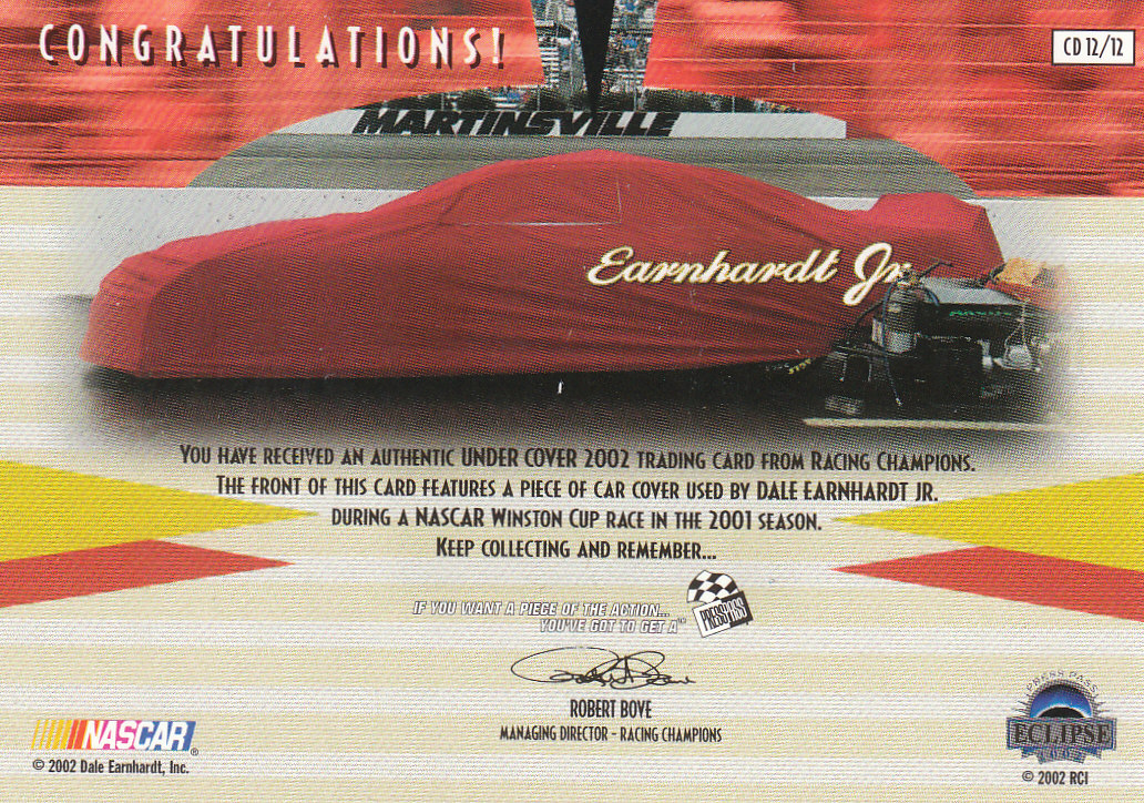 2002 Press Pass Eclipse Under Cover Drivers #CD12 Dale Earnhardt Jr. back image