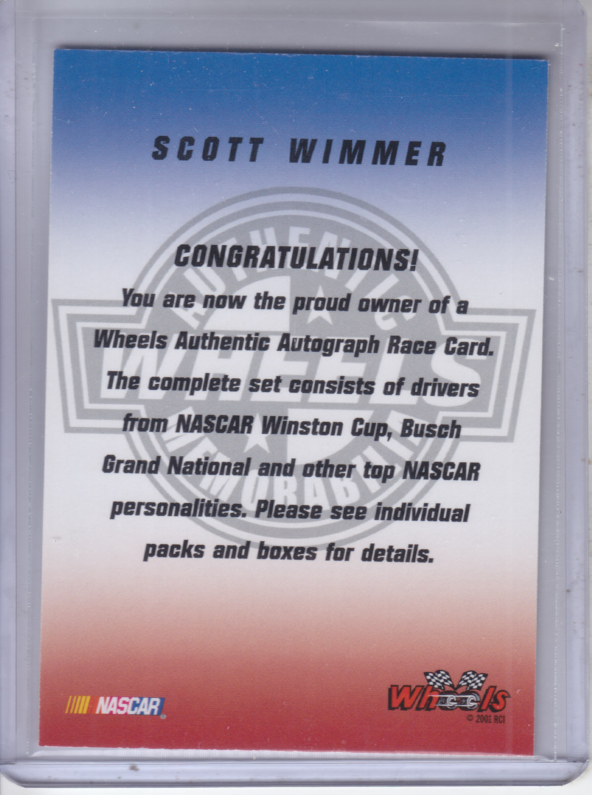 2002 Wheels High Gear Autographs #59 Scott Wimmer back image