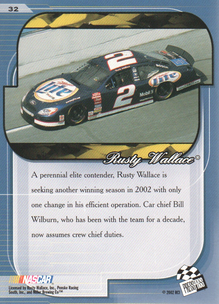 2002 Press Pass Premium #32 Rusty Wallace back image