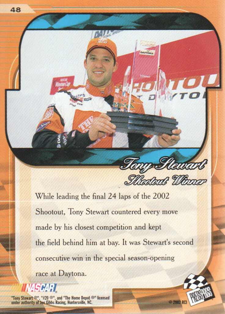 2002 Press Pass Premium #48 Tony Stewart SW back image