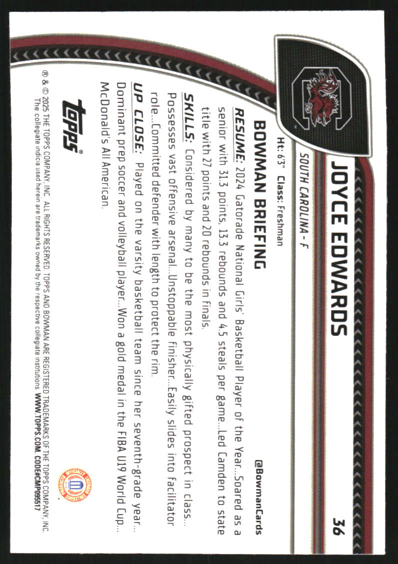 2024-25 Bowman Chrome University #36 Joyce Edwards