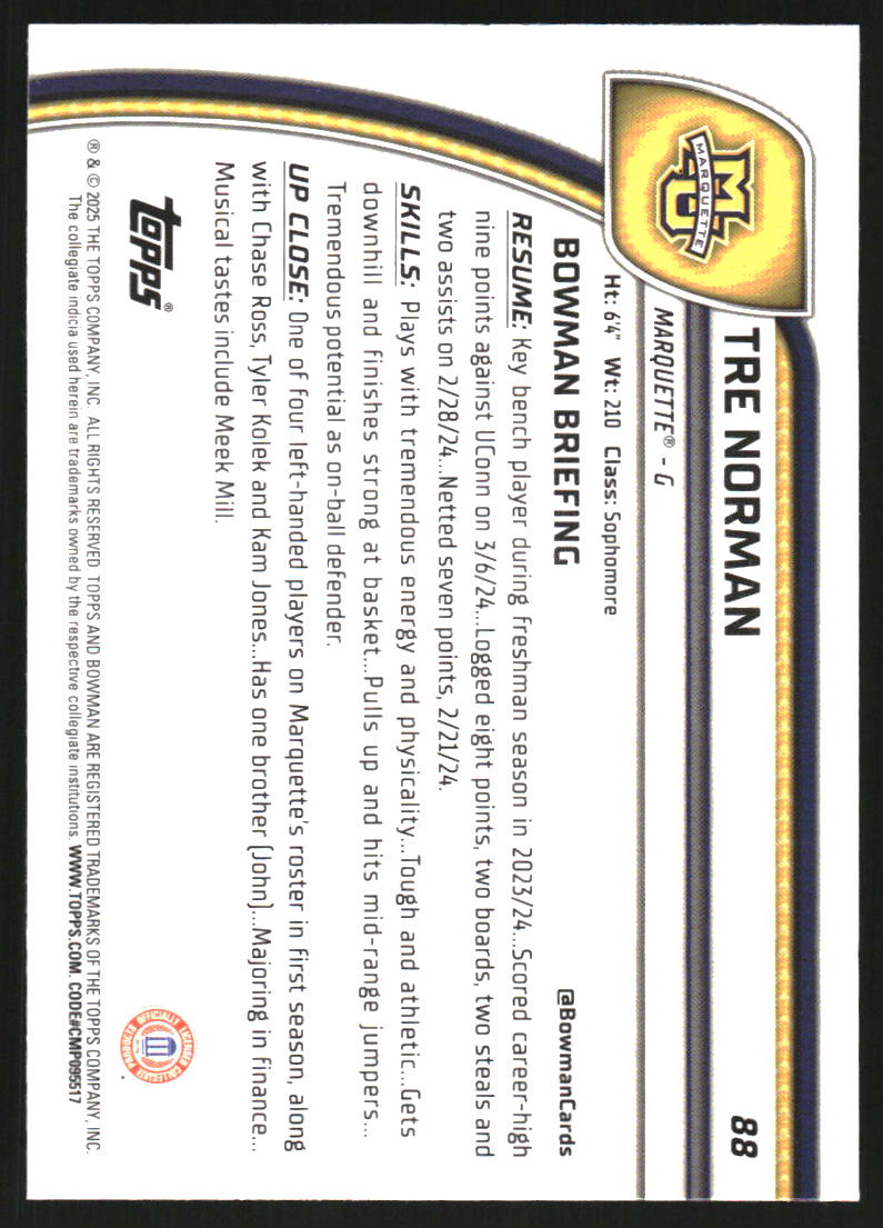 2024-25 Bowman Chrome University #88 Tre Norman