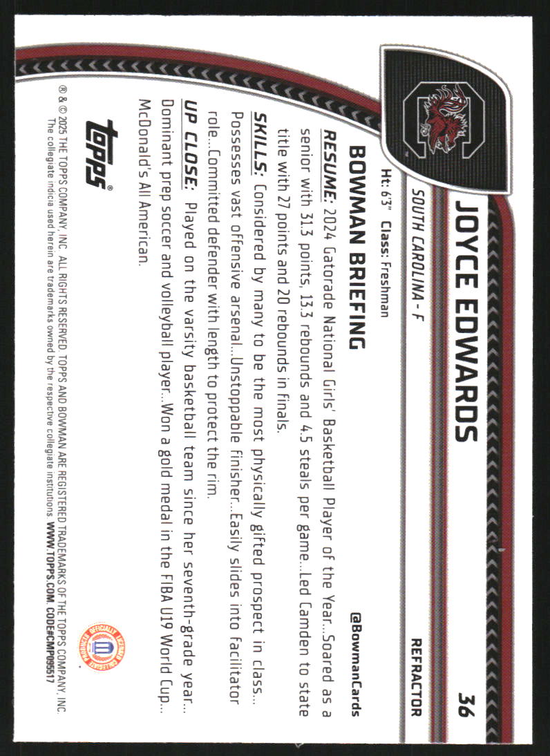 2024-25 Bowman Chrome University Refractors #36 Joyce Edwards