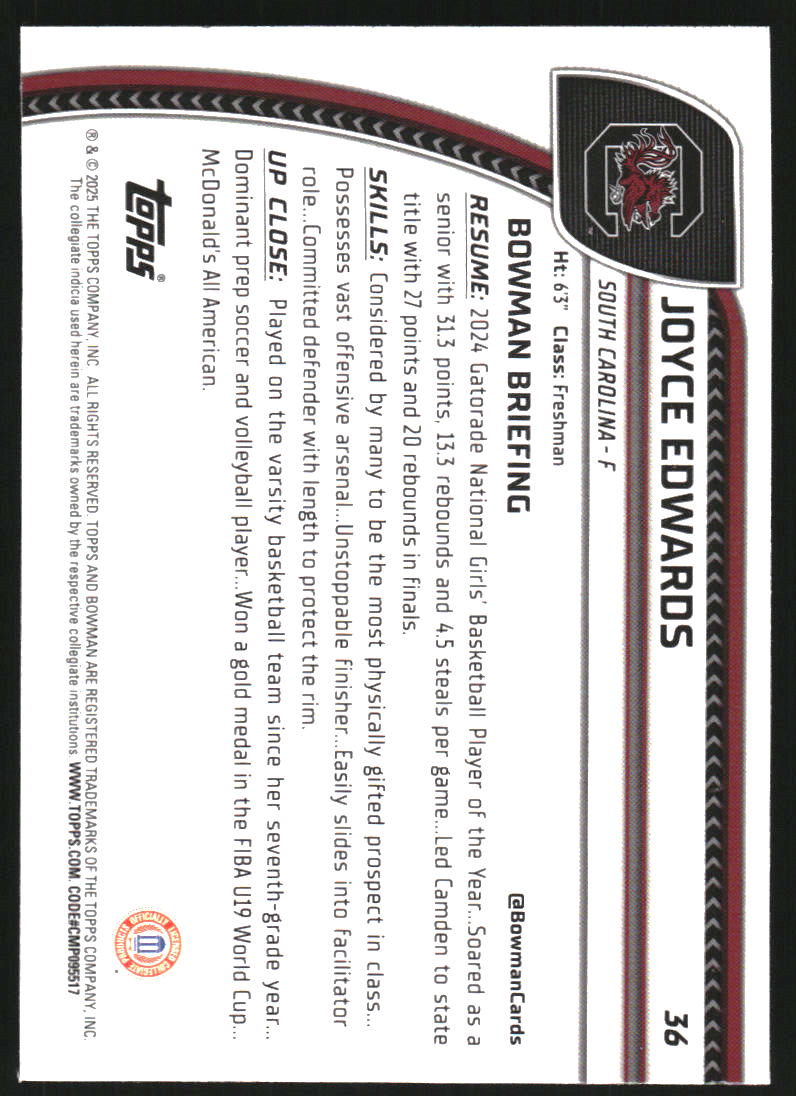 2024-25 Bowman Chrome University X-Fractors #36 Joyce Edwards
