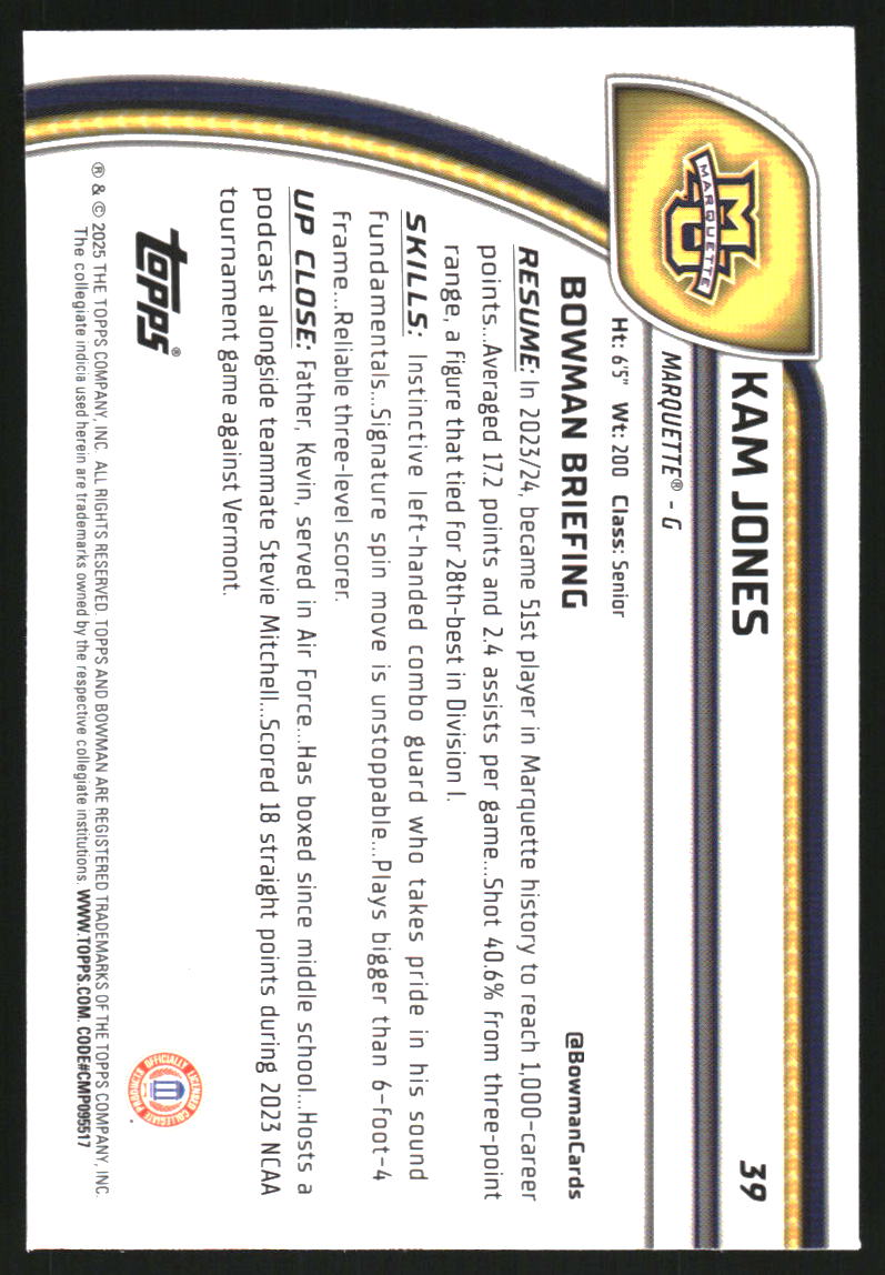 2024-25 Bowman Chrome University X-Fractors #39 Kam Jones