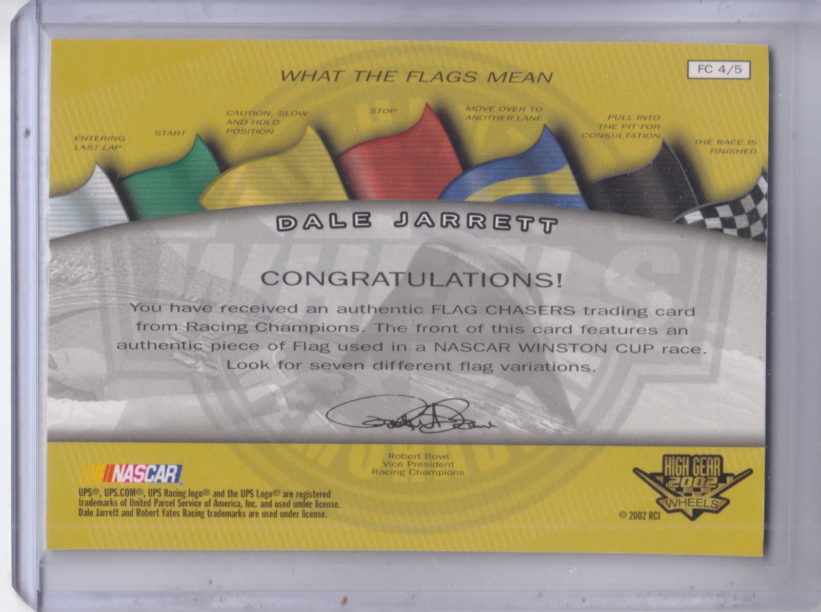 2002 Wheels High Gear Flag Chasers Red #FC4 Dale Jarrett back image