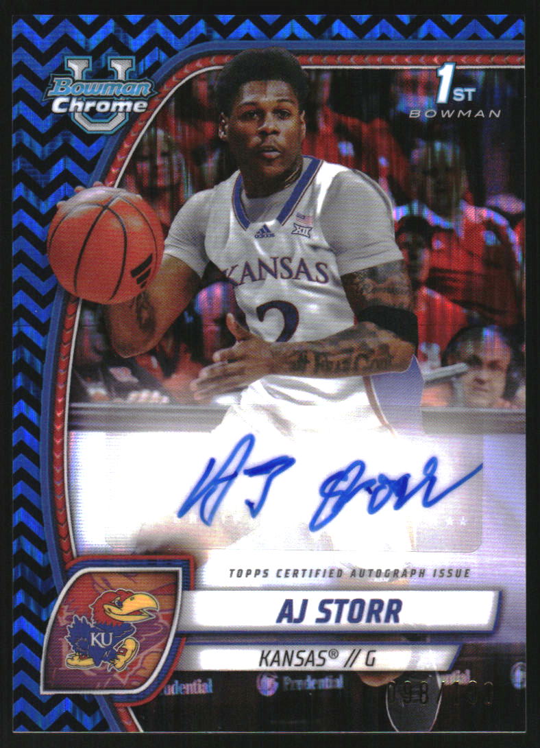2024-25 Bowman Chrome University Prospect Autographs Black Blue Stealth Refractors #4 AJ Storr Auto